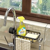 cheap Kitchen Storage-Kitchen Storage Rack Faucet Rack Black Gold Household Sink Dishwashing Sponge Rag Drain Water Hanging Basket Sink