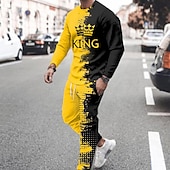 preiswerte Herren 3D Sweatshirt Sets-Herren Grafik Spleißen 2St 3D Sweatshirt-Sets Trainingsanzug Langarm Lange Hosen Rundhalsausschnitt Streetwear Sportbekleidung Basic Sport &amp; Outdoor Lässig Sport Druck Frühling Herbst Schwarz und