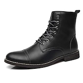 abordables Bottes de combat-bottines à lacets marron pour hommes – similicuir avec doublure en peluche chaude et semelle antidérapante durable, idéales pour les tenues décontractées d&#039;hiver