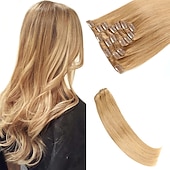 cheap Clip in Hair Extensions-Clip In Hair Extensions Human Hair 8pcs Pack Straight Natural Color Hair Extensions