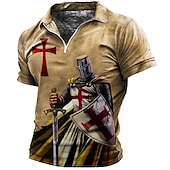 tanie Męska koszulka polo w stylu vintage-Męskie Templariusze Koszulki polo z zamkiem błyskawicznym Koszula golfowa Krótki rękaw Koszulki polo Koszule z kołnierzykiem Zabytkowe Codzienny Ubrania wakacyjne Ubrania festiwalowe Stroje na imprezę