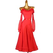 رخيصةأون قاعة الرقص القياسية-رقص الصالة فستان مفصل منفصل نسائي التدريب أداء كم طويل ارتفاع عال نايلون شيفون