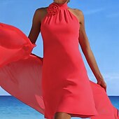 preiswerte Partykleid-Sheath Partykleid Elegante Wickel Inklusive Hoher Kragen Kurz  Mini Chiffon Ärmellos mit Blume maßgeschneiderte Größe ohne Aufpreis