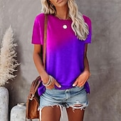 cheap Tie Dye&amp;Gradient tee-Women&#039;s T Shirt Basic T-shirt Sleeve Daily turmeric Light Green Pink Purple Grey Summer