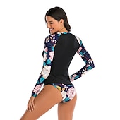 baratos Rash Guards de Uma Peça-Mulheres Maiô Rashguard Maiô de duas peças Floral Proteção Solar UV UPF50+ Secagem Rápida Manga Longa Roupa de Banho Roupa de banho Surfe Esportes Aquáticos Natação Verão