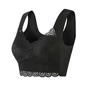 billiga Behåar-trådlösa behåar för kvinnor vadderade behåar full täckning v-hals andas push up spets ren färg pull-on stängningsdatum ledig daglig nylon sexig 1st svart blå/bh &amp;amp; braletter / 1 st hemkläder
