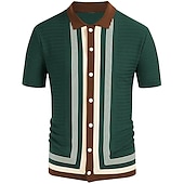 cheap Men&#039;s Classic Polo-Men&#039;s Knit Polo Sweater Polo Shirt Street Casual Button Classic Short Sleeve Fashion Casual Graphic Striped Button Front Summer Spring Fall Regular Fit Navy Blue Green Khaki Knit Polo Sweater