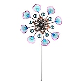 cheap Decorative Garden Stakes-Iron Art Windmill Garden Ground Inserted Pinwheel Outdoor Rotatory Colorful Peacock Tail Windmill Courtyard Windmill Garden Craft Ornament