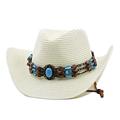 cheap Hats-Women&#039;s Cowboy Hats Vintage Turquoise Band Vacation Western Hats