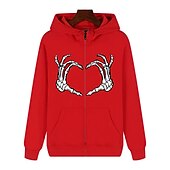 levne Gothic a lebka-Pánské Lebky Tisk Kapuce Kapucky Mikina Mikina s kapucí na zip Dlouhý rukáv Mikina s kapucí Kapuce Šik ven Ležérní Jdeme ven Černobílá Černá Zip Kapsy Zima Podzim zima Návrhář