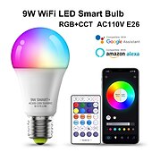 abordables Lumières intelligentes-Ampoule LED wifi intelligente 10w, 6 pièces, 4 pièces, 2 pièces, rgbcct, couleur changeante, a19 a60, variable, fonctionne avec alexa et google home sans hub