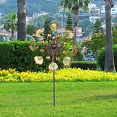 cheap Decorative Garden Stakes-Iron Art Windmill Garden Ground Inserted Pinwheel Outdoor Rotatory Colorful Peacock Tail Windmill Courtyard Windmill Garden Craft Ornament