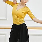 billige Ballettdrakt-pustende ballett topp ruching bandasje solid kvinners trening ytelse halv ermet modal