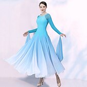 cheap Ballroom Dancewear-Ballroom Dance Competition  Dress Split Joint Crystals / Rhinestones Women&#039;s Training Performance Long Sleeve Mesh Spandex Chiffon