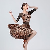 ieftine Ținute Dans Latin-Dans Latin Rochie Imprimeu Leopard Solid Despicare Pentru femei Antrenament Performanță Manșon Jumate Înalt Spandex