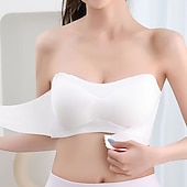 abordables Sostenes-Sujetadores sin aros para mujer, sujetadores acolchados, sujetadores ajustables sin tirantes, copa 3/4, escote en V, transpirables, push up, invisibles, color puro, cierre frontal, para citas, día de