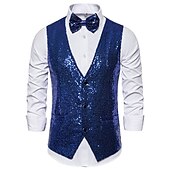 preiswerte Men&#039;s Vest-Herren Weste Hochzeit Party Party / Abend Ausgehen Strassenmode Brautkleider schlicht Frühling Herbst Tasche Polyester warm halten Schnelltrocknend Feste Farbe Einreihiger Verschluss V Ausschnitt