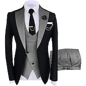 abordables Costumes de Retour-Pour des hommes Mariage Soirée Costumes Cranté Kaki foncé Noir + beige Couleur Unie Coupe sur mesure 3 pièces Simple boutonnage un bouton