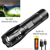 billige Campinglys-led taktisk lommelykt t6 superlys bærbar lommelykt i aluminiumslegering usb oppladbar utendørs camping taktisk blitslys