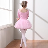 お買い得  バレエダンスウェア-子供用ダンスウェア バレエ ドレス ピュアカラー スプライシング チュール 女の子 訓練 性能 長袖 ハイウエスト コットン混 チュール