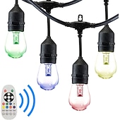 baratos Plug String Lights-Globo corda luzes 15m 15leds ao ar livre rgb mudança de cor 0.5w s14 edison lâmpadas de plástico inquebráveis ip65 à prova d'água com controle remoto adequado para quintal varanda café quintal jardim