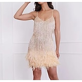 billiga Klänningar-Glada 20-talet 1920-talet Flapper-klänning Klänningar Den store Gatsby Tofs Fjäder Tofs Fjädrar Dam Maskerad Bröllop Bröllopsgäst Fest / afton Vuxen Klänning Hemkomstklänningar