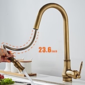 levne Výsuvné-vytahovací kuchyňská baterie dřezová baterie s rozprašovačem, starožitná otočná o 360° s jedním držadlem s jedním otvorem namontovaná na kuchyňské nádobě, s hadicí na teplou a studenou vodu