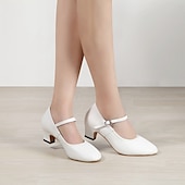 ieftine Pantofi Dans Clasic &amp; Modern-pantofi de dans mary jane alb din imitatie din piele cu toc mic si curea reglabila – incaltaminte eleganta pentru femei