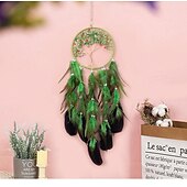 billige Drømmefanger-livet av tre grønn drømmefanger håndlaget gave fjærkrok vindklokke ornament veggheng dekor kunst boho stil 16*70cm