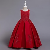 preiswerte Kleider für die Blumenmädchen-Blumenmädchenkleid Mädchen Kleid Abendkleid Party Kleid Hochzeit Party Besondere Anlässe Kuschelig Prinzessin Bestickt Schleife Einfarbig Ärmellos Rundhalsausschnitt Weiß Champagner 4-13 Jahre