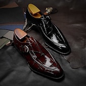 preiswerte Formell-Burgunderrote Monkstrap-Schuhe aus Kunstleder mit Krokodilmuster für Herren – elegantes, formelles Schuhwerk mit Schnallendesign für Hochzeiten, das Business und besondere Anlässe