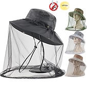 cheap Outdoor Headwear-Men&#039;s Women&#039;s Sun Hat Hiking Hat Mosquito Head Net Hat 1 pcs Summer Outdoor Portable Anti-Mosquito Anti-Eradiation Comfortable Patchwork Polyester Army Green Khaki Dark Gray for Fishing