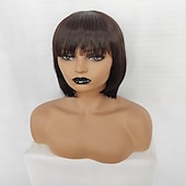 abordables Perruques Synthétiques Sans Bonnet-Perruque Synthétique Droit Avec Frange Fabriqué à la machine Perruque Court Noir Cheveux Synthétiques Femme Doux Classique Facile à transporter Noir / Usage quotidien / Fête / Soirée