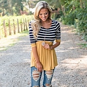 cheap Daily Family Matching-Mommy and Me T shirt Tops Striped Daily Yellow Rose Red Long Sleeve Active Matching Outfits