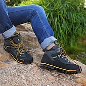 abordables Botas de montaña-Botas de senderismo impermeables para hombre con cordones rojos: calzado de exterior duradero para terrenos difíciles