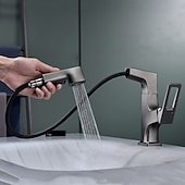abordables Robinets de lavabo-Mitigeur d&#039;évier de salle de bain corps relevable bec verseur à 2 modes, robinet de lavabo en laiton rotatif à 360 ° monté sur le pont, avec robinet de cuve d&#039;eau chaude et froide