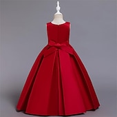preiswerte Kleider für die Blumenmädchen-Blumenmädchenkleid Mädchen Kleid Abendkleid Party Kleid Hochzeit Party Besondere Anlässe Kuschelig Prinzessin Bestickt Schleife Einfarbig Ärmellos Rundhalsausschnitt Weiß Champagner 4-13 Jahre