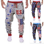 cheap Sweatpants-Men&#039;s Sweatpants Joggers Trousers Chinos Drawstring Elastic Waist Letter National Flag Full Length Weekend Basic Black Navy Blue Micro-elastic