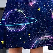 ieftine Rochie 3D Shining Vision-Girls ' 3D Galaxie Rochie Manșon Lung Tipărire 3D Primăvară Toamnă Vacanță Zilnic Concediu Drăguţ Casual Dulce Copii 3-10 ani Rochie leagăn Rochie A line Sub Genunchi Fit regulat