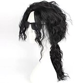 cheap Costume Wigs-Super Star Imitation Cosplay Wigs for Men in the Heat Resistant Long Natural Black Curly Synthetic Ponytail Wigs Character Wig for The Imitator to Cherish and in Memory Halloween Wigs