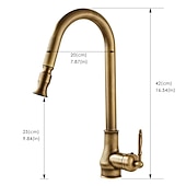 baratos Torneiras de Cozinha-Torneira misturadora de pia de cozinha com spray removível, torneiras giratórias de 360° para recipientes de latão antigo/preto montadas no convés, torneiras de cozinha de um furo antigas