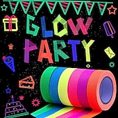 cheap Holiday Decoration-6pcs/Set UV Gaffer Fluorescent Party Tape Blacklight Reactive Glow In The Dark Tape Neon Cloth Tape Warning Stage Prop Home Decoration