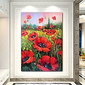 billiga Blom- och växtmålningar-handgjord oljemålning canvasvägg konst dekoration abstrakt kniv målning blommor röd för heminredning rullad ramlös osträckt målning