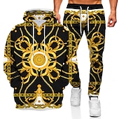 abordables Conjunto de Sudadera 3D para Hombre-Hombre Graphic Impresión de cadenas 2 piezas Conjuntos de sudaderas 3D Chándal Sudaderas Manga Larga Pantalones largos Con Capucha Ropa de calle Ropa deportiva Básico Deporte Casual Deportes Estampado
