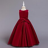 preiswerte Kleider für die Blumenmädchen-Blumenmädchenkleid Mädchen Kleid Abendkleid Party Kleid Hochzeit Party Besondere Anlässe Kuschelig Prinzessin Bestickt Schleife Einfarbig Ärmellos Rundhalsausschnitt Weiß Champagner 4-13 Jahre
