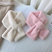 abordables Écharpes-Femmes hiver chaud épaissir écharpes couleur unie fausse fourrure en peluche col croisé écharpe élégant chaud accessoires de mode