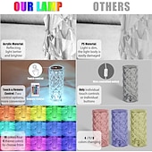cheap Table Lamps-Crystal Table Lamp 16 Colors Change Touch Remote Control Modern Bedside Table Lamp USB Rechargeable Rose Desk Lamp Night Light for Valentines Bedroom Living Room Dinner Bar Decoration