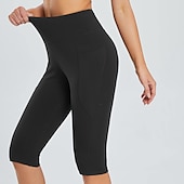cheap Yoga Leggings &amp; Tights-Women&#039;s Yoga Pants Side Pockets Butt Lift Tummy Control High Waist Pilates Gym Workout Running Capri Leggings Bottoms Solid Color Black White Dark Navy Sports Activewear High Elasticity Skinny