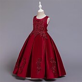 preiswerte Kleider für die Blumenmädchen-Blumenmädchenkleid Mädchen Kleid Abendkleid Party Kleid Hochzeit Party Besondere Anlässe Kuschelig Prinzessin Bestickt Schleife Einfarbig Ärmellos Rundhalsausschnitt Weiß Champagner 4-13 Jahre