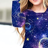 ieftine Rochie 3D Shining Vision-Girls ' 3D Galaxie Rochie Manșon Lung Tipărire 3D Primăvară Toamnă Vacanță Zilnic Concediu Drăguţ Casual Dulce Copii 3-10 ani Rochie leagăn Rochie A line Sub Genunchi Fit regulat